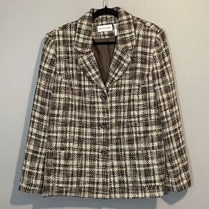 EUC Vintage Plaid Tweed Blazer Brown Ivory tag 16, XL fit